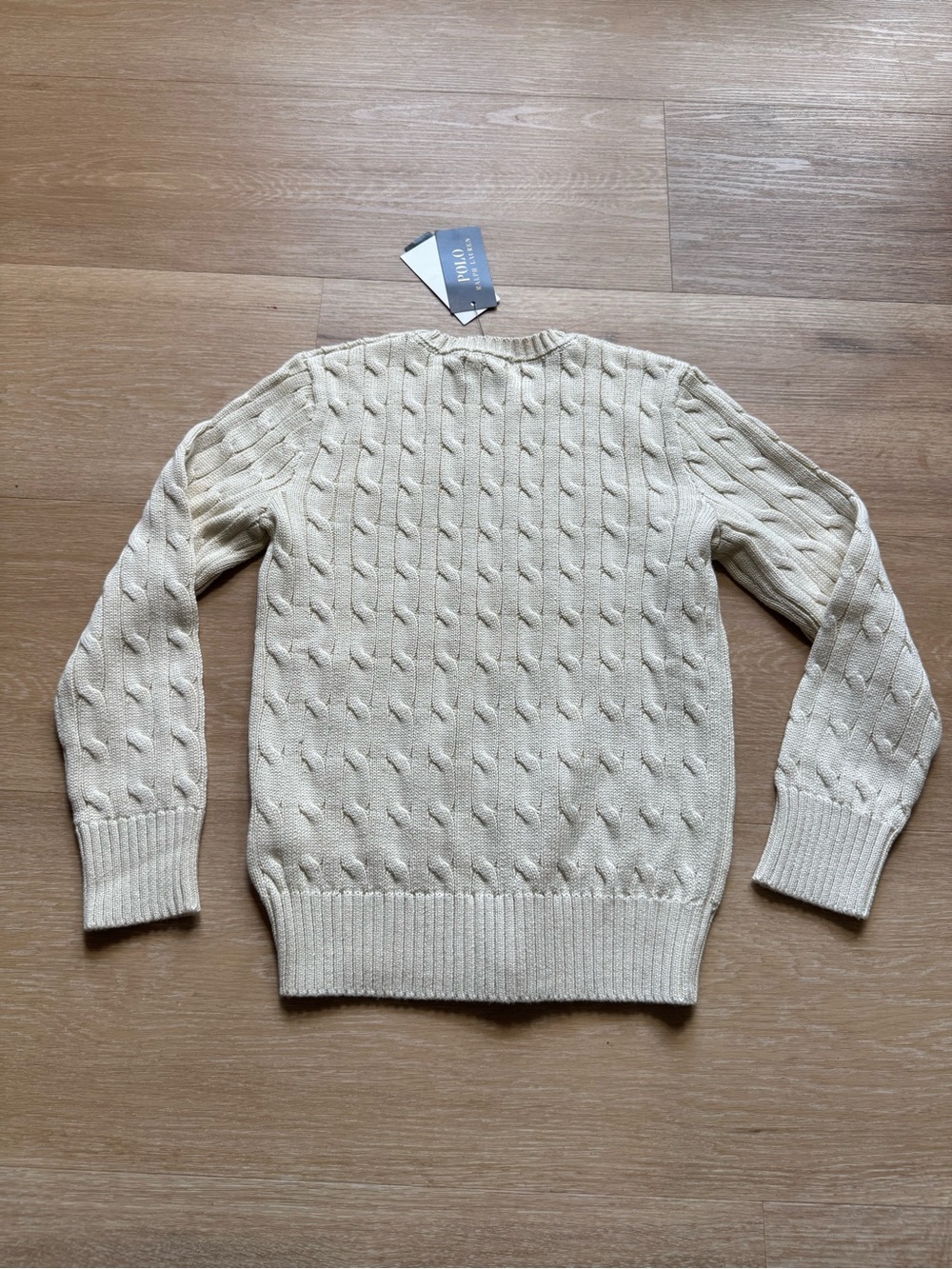 Polo by Ralph Lauren Cream Cable Knit Crewneck Sweater with Navy Pony - Picture 10 of 10